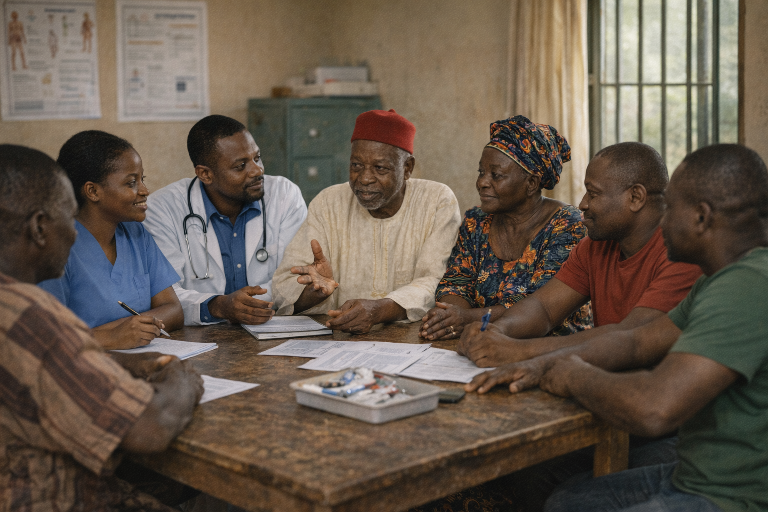 Healthcare workers and Igbo community partners planning outreach