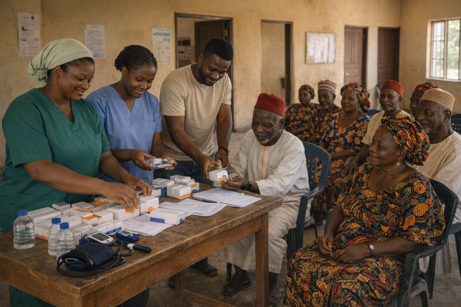 Hospital screening desk for Igbo community elders